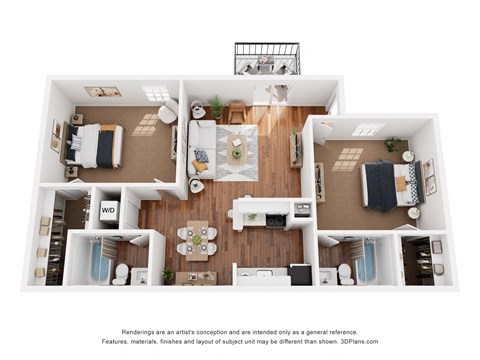 Floor plan for 2 beds, 2 baths, 900 sqft